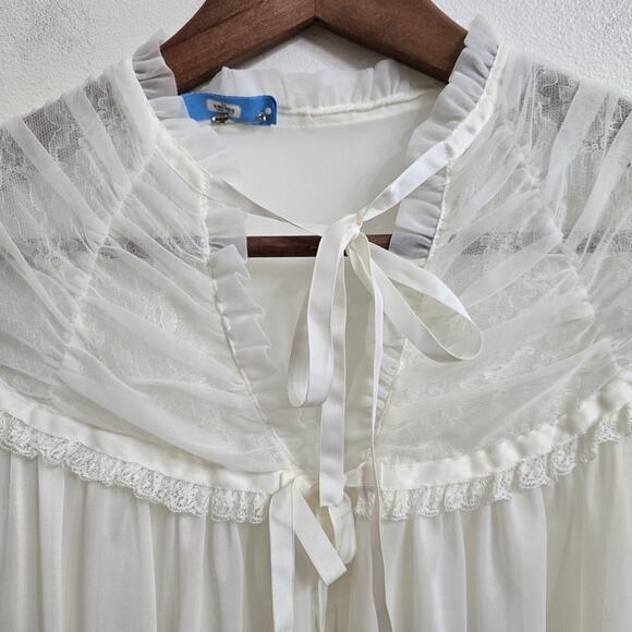 Blue Swan Womens Vintage 60s Coquette Cottage White Sheer Lace Peignoir Robe S - Picture 2 of 11